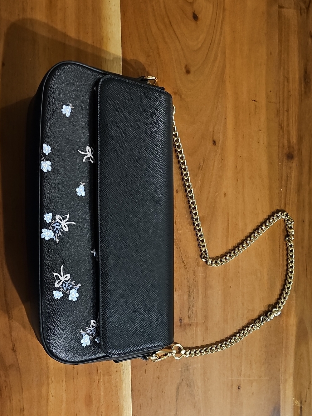 Black Floral Chain-Handle Crossbody Bag RFID Compartment